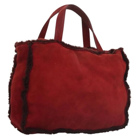CHANEL Tote Bag Mouton Red CC Auth 119628